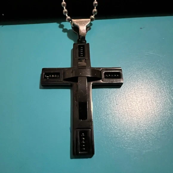 New Men Cross Stainless Steel Necklace Black - Picture 4 of 5